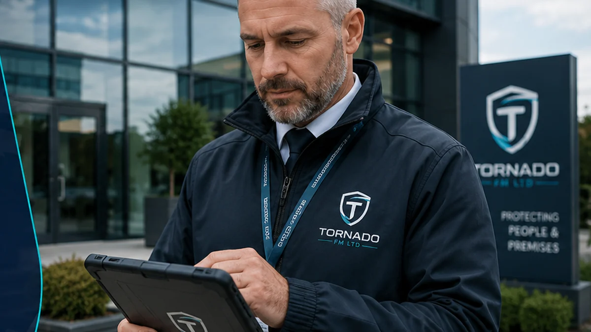 Facilities manager reviewing a commercial security service proposal